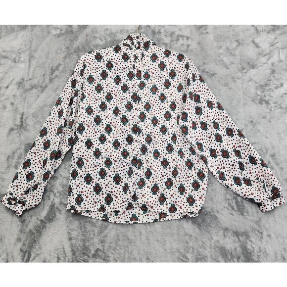 Vintage 80s Notations Silky Brocade Long Sleeve High Neck Blouse Size 10 Pleated - Picture 2 of 8